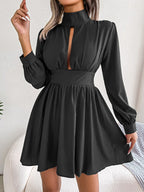 Women Autumn Casual Hollow Out Long Sleeve A Line Dress, Black Red White Elegant Woman Dresses for Fall Style