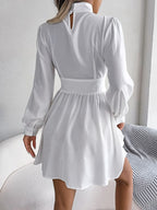 Women Autumn Casual Hollow Out Long Sleeve A Line Dress, Black Red White Elegant Woman Dresses for Fall Style