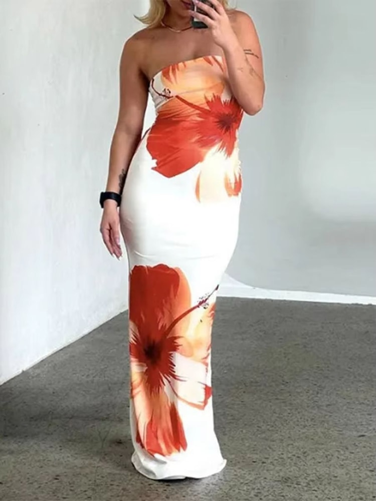 Elegant Women's Summer Off Shoulder Flower Printed Dress