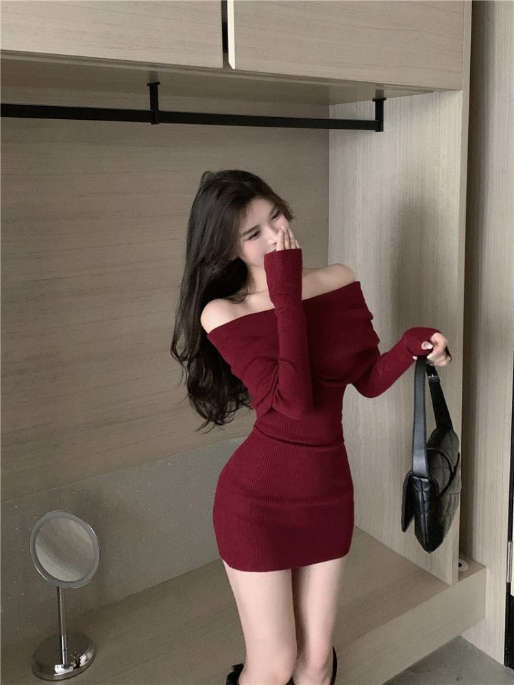 Elegant Mini Dresses, Long Sleeve Fashion, Slim Sexy Bodycon, Women Clothing for Autumn Winter