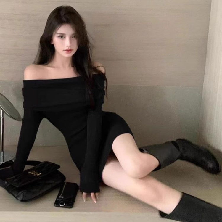 Elegant Mini Dresses, Long Sleeve Fashion, Slim Sexy Bodycon, Women Clothing for Autumn Winter