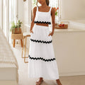 Effortless Boho Maxi Skirt Set and Ruffle Trim Crop Top Casual Two Piece Summer Outfit