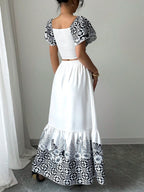 Boho Chic Off Shoulder Top and Skirt Set Floral Print Casual Two Piece Summer Vacation Outfit
