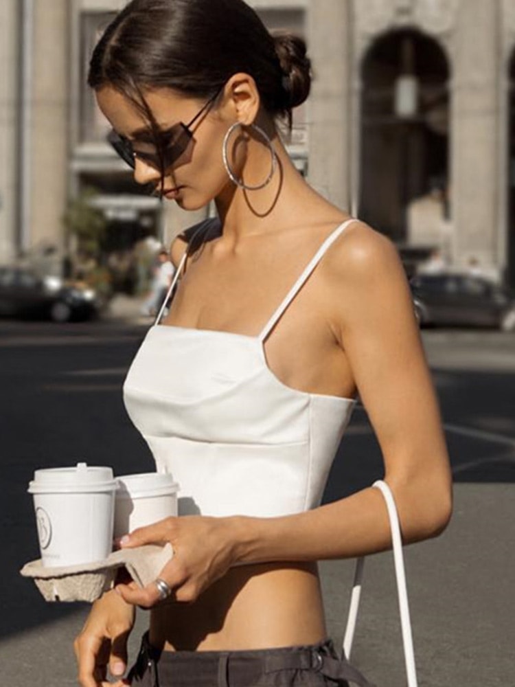 Spaghetti Strap Tank Top, Sexy Backless Bandage, Skinny Crop Tops, Summer Elegant Lace Up Party Streetwear Women Camis