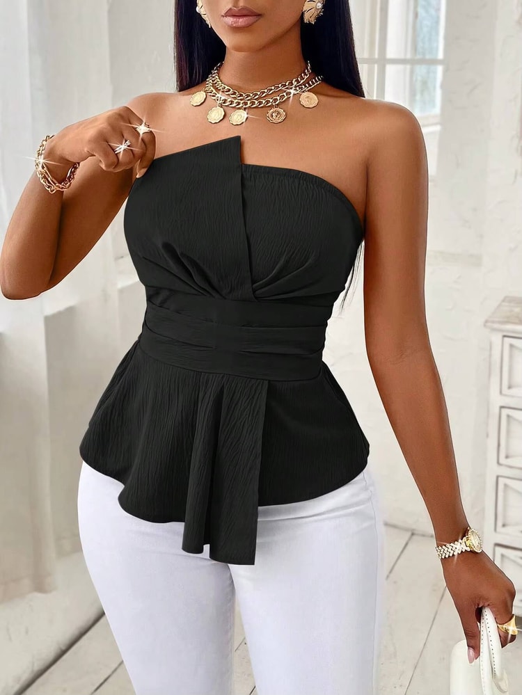Elegant Strapless Tube Top for Women Off Shoulder Black Summer Party Tops