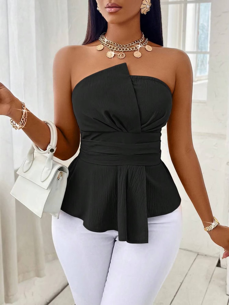 Elegant Strapless Tube Top for Women Off Shoulder Black Summer Party Tops