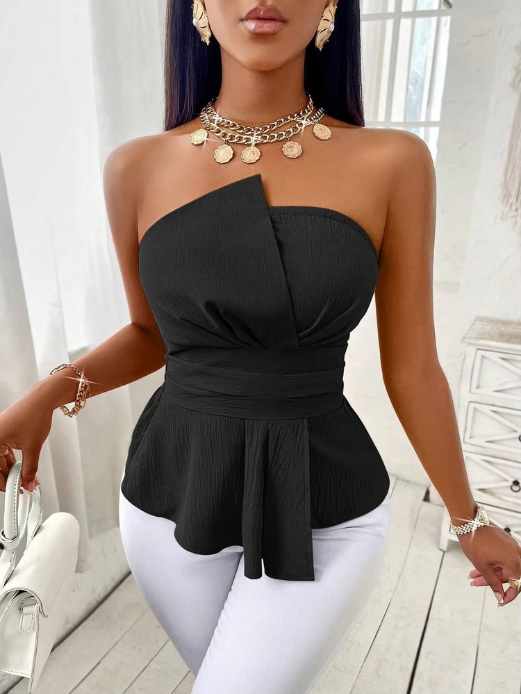 Elegant Strapless Tube Top for Women Off Shoulder Black Summer Party Tops