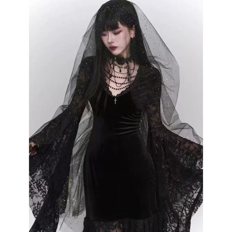 Women Black Gothic Dress, Slim Bodycon, Vintage Office Lady, Spring Clothing, Pure Color Outwear