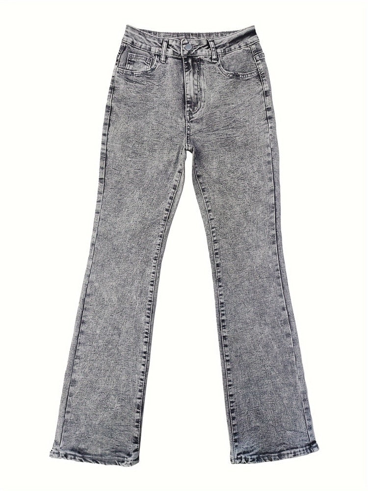Gray Low Rise Slim Fit Bootcut Jeans Fashion Women, Y2K Style Snow Wash Denim Pants, Elegant Streetwear Look