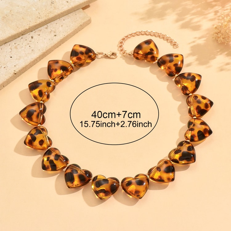 Leopard Print Heart Beaded Choker Necklace