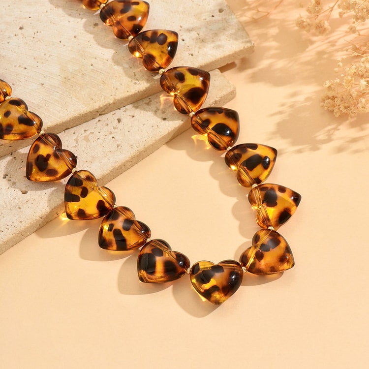 Leopard Print Heart Beaded Choker Necklace