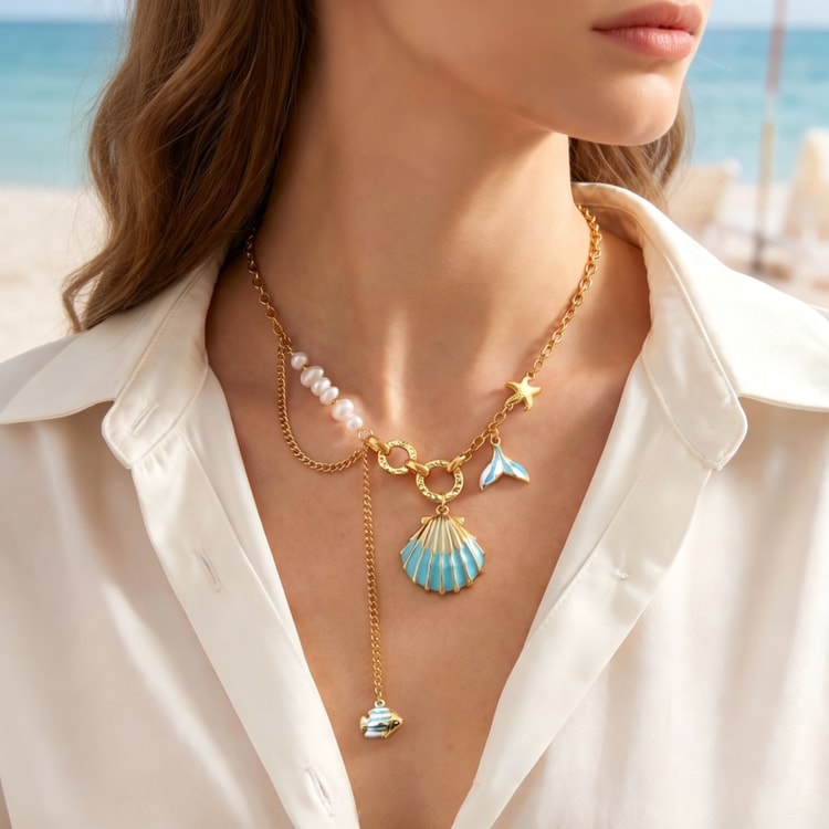 Ocean Breeze Pearl and Starfish Necklace for Women